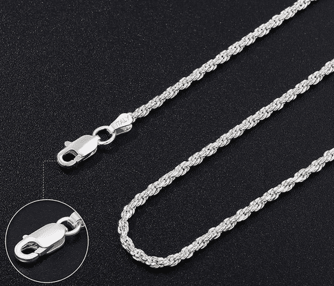 55cm Sterling Silber Rope Kette - Rhodiniert